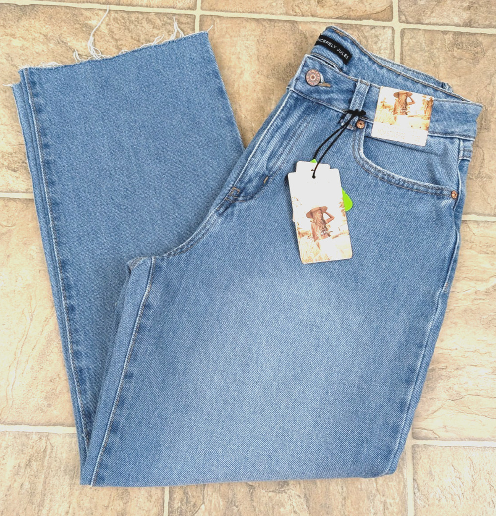 Sincerely Jules sz 7/28 Jeans Mom Stovepipe denim blue raw hem high rise 1174